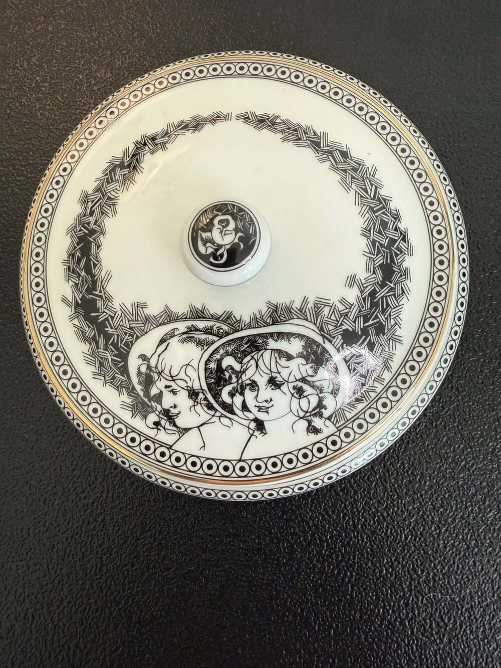 Vintage Hollóháza Art Deco Porcelain Lidded Bowl